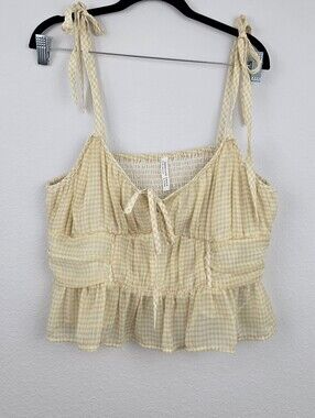 White And Yellow Gingham American Eagle Outfitters Corset Peplum Crop Top